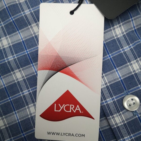 NWT Kirkland Signature Non-Iron Men's Size XXL Blue & White Plaid Stretch Shirt - Picture 6 of 9